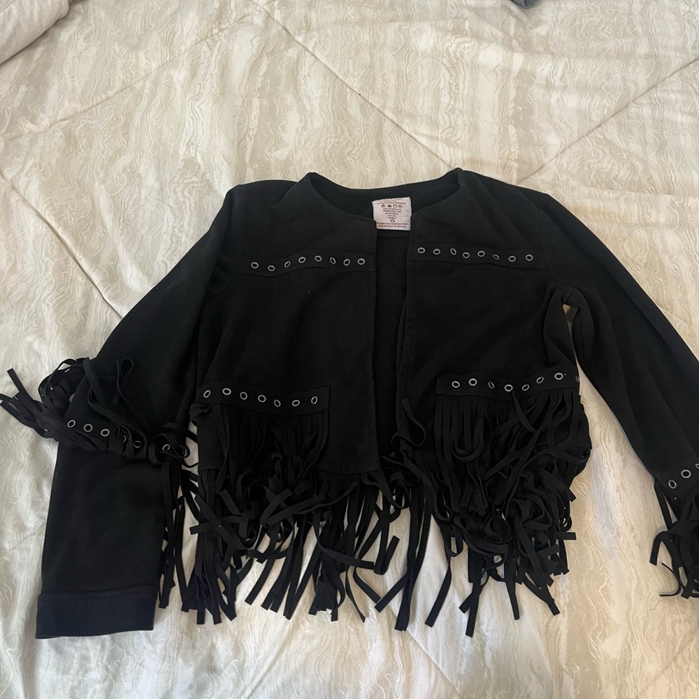 Black Fringe Blazer with Open Front